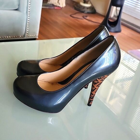 Fendi Blue Patent Leather Zucca Platform Heels - Picture 4 of 10